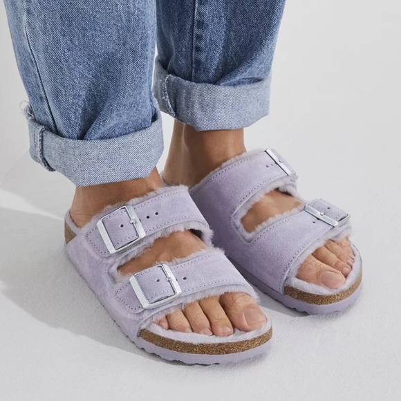 Birkenstock Shoes - Birkenstock NWT Sandals Slides Shearling in Purple fog suede leather 7 L   5 M